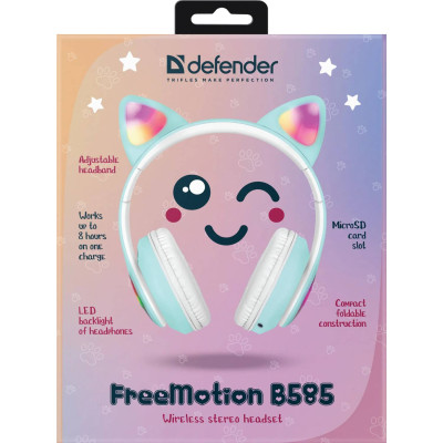 Навушники з мікрофоном Defender FreeMotion B585 Bluetooth, з вушками LED, зелені