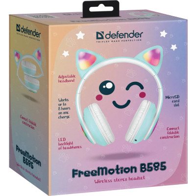 Навушники з мікрофоном Defender FreeMotion B585 Bluetooth, з вушками LED, зелені