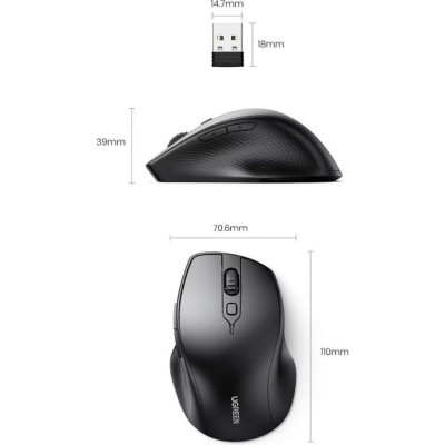 Мишка UGREEN 2.4GHz+Bluetooth MU101, бездротова, 4000dpi., 5кн., чорна
