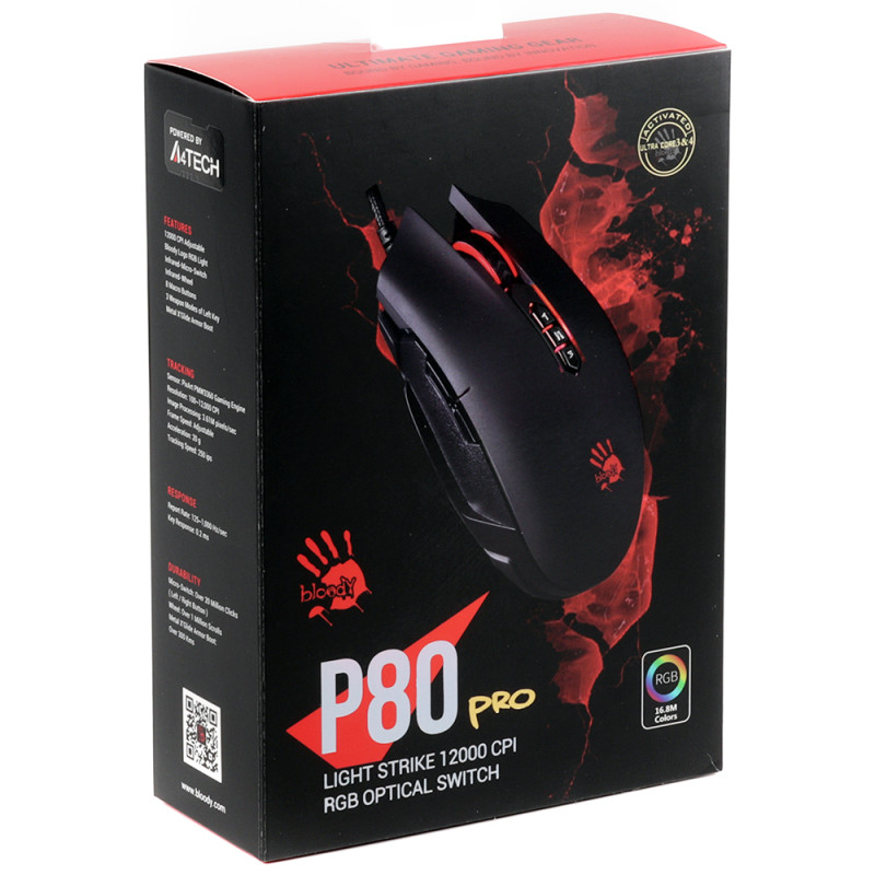 Мишка A4Tech P80 Pro Bloody ігрова Activated PMW3389 16000 CP RGB Black USB