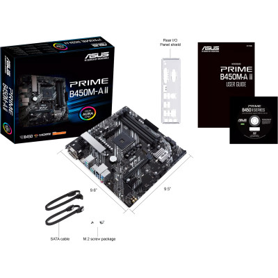 Asus PRIME B450M-A II (AM4/B450, 4*DDR4, PCIex16, DVI-D/VGA/HDMI, 6xSATAІІІ, M.2, GLan, 8ch, mATX)