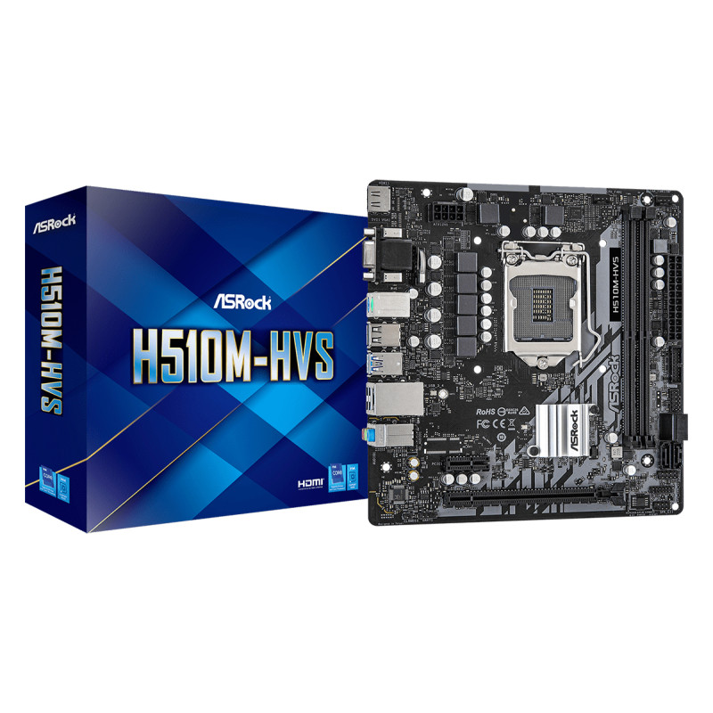 Материнська плата ASRock H510M-HVS (1200/H510, 2*DDR4, 1xPCIex16, HDMI/VGA, 4xSATAІІІ, GLan, 7.1ch, mATX)