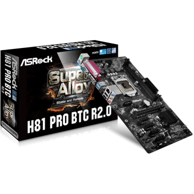 Материнська плата ASRock H81 PRO BTC R2.0/REF (1150/H81, 2*DDR3, 1 x PCIe x16, 2xSATAIII, GLan, 5.1ch, ATX)