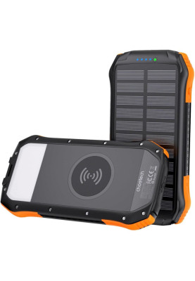 УМБ Choetech Wireless 20000mAh 20W PD,QC3.0 3USB-A,solar panel, Qi-5W Black-Orange