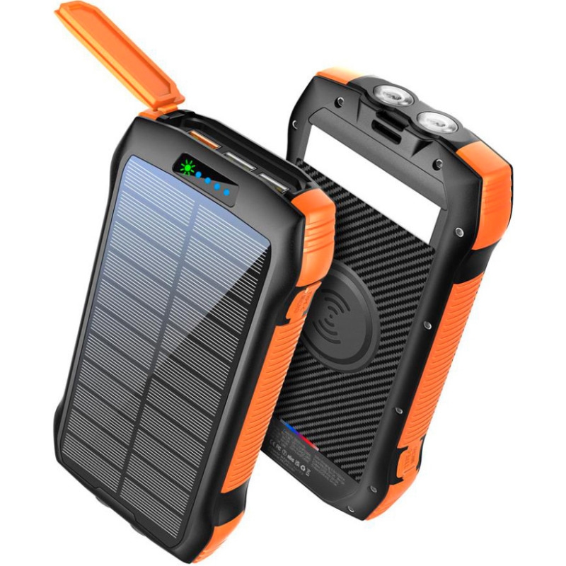 УМБ Choetech Wireless 20000mAh 20W PD,QC3.0 3USB-A,solar panel, Qi-5W Black-Orange