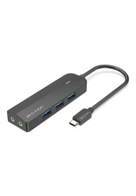 Хаб USB 3.1 Type-C -> 3xUSB 3.0+MicroUSB+3.5mm Sound Adapter чорний Vention