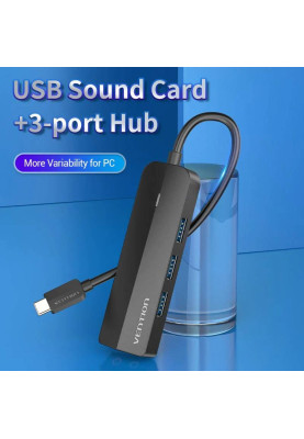 Хаб USB 3.1 Type-C -> 3xUSB 3.0+MicroUSB+3.5mm Sound Adapter чорний Vention