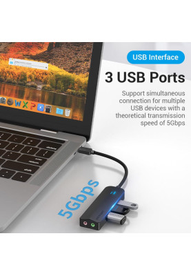 Хаб USB 3.1 Type-C -> 3xUSB 3.0+MicroUSB+3.5mm Sound Adapter чорний Vention