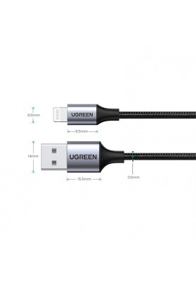 Кабель USB 2.0 AM-Lightning M, 2.0 м, 2.4A, Чорний, US199 UGREEN