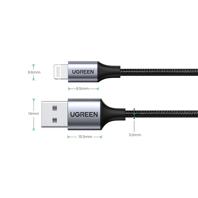 Кабель USB 2.0 AM-Lightning M, 2 м, 2.4A, Чорний, US199 UGREEN