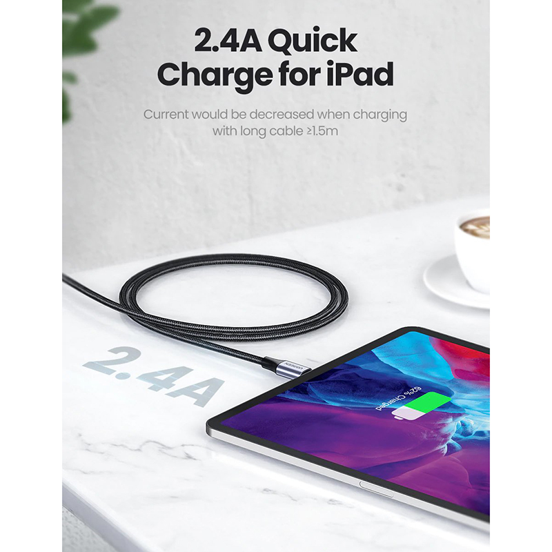 Кабель USB 2.0 AM-Lightning M, 2 м, 2.4A, Чорний, US199 UGREEN