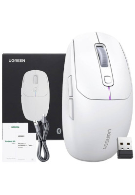 Мишка ігрова UGREEN 2.4GHz MU103, бездротова + Bluetooth, 5000dpi., 6кн., Біла