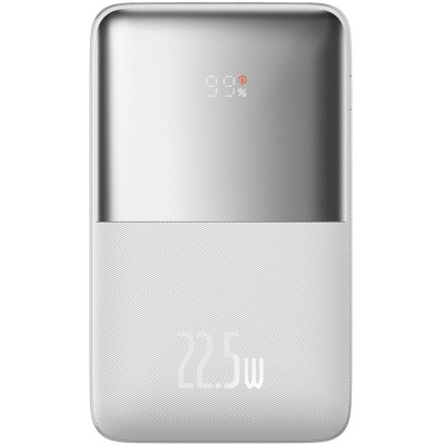 УМБ Baseus Bipow Pro 20000mAh 22.5W, 2хUSB-A QC3.0, In USB-C Li-pol, Display + Cable, white