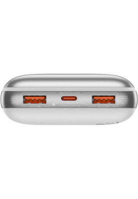 УМБ Baseus Bipow Pro 20000mAh 22.5W, 2хUSB-A QC3.0, In USB-C Li-pol, Display + Cable, white