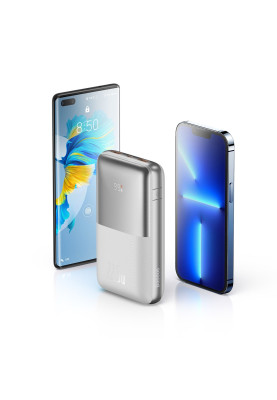 УМБ Baseus Bipow Pro 20000mAh 22.5W, 2хUSB-A QC3.0, In USB-C Li-pol, Display + Cable, white