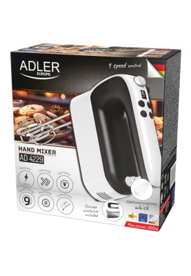 Міксер Adler AD 4229 ручний/ 600Вт/ 9 швидкостей/ Turbo/ контейнер для аксесуарів/ білий