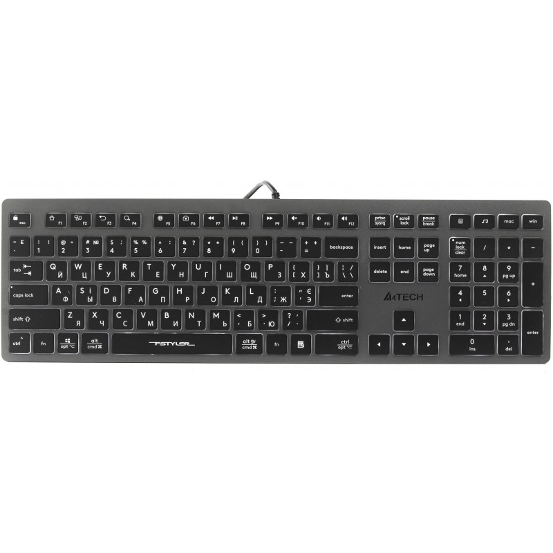 Клавіатура A4-Tech Fstyler FX60H (Grey) White backlit, USB чорна
