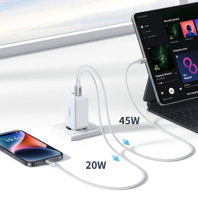 Зарядний пристрій 3xUSB 65W (2хUSB-C+USB-A) Gan CD244 Білий Ugreen