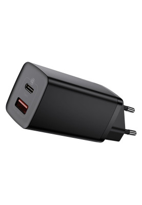 Зарядний пристрій 2xUSB 65W GaN (USB-C+USB-A) Чорний Baseus