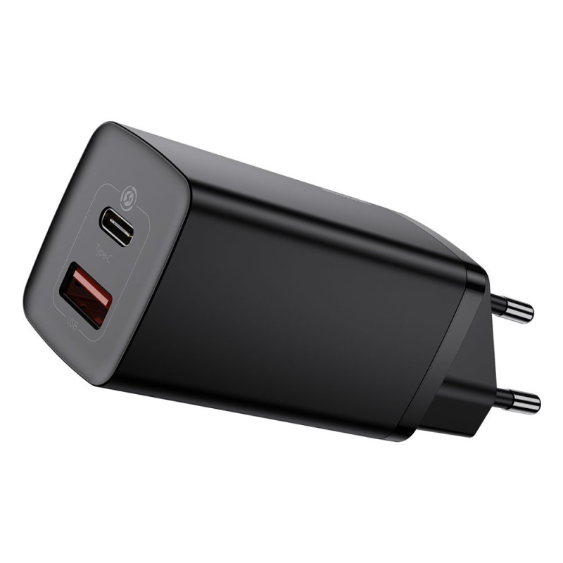 Зарядний пристрій 2xUSB 65W GaN (USB-C+USB-A) Чорний Baseus