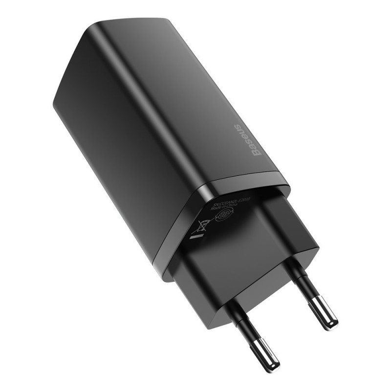 Зарядний пристрій 2xUSB 65W GaN (USB-C+USB-A) Чорний Baseus