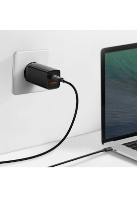 Зарядний пристрій 2xUSB 65W GaN (USB-C+USB-A) Чорний Baseus