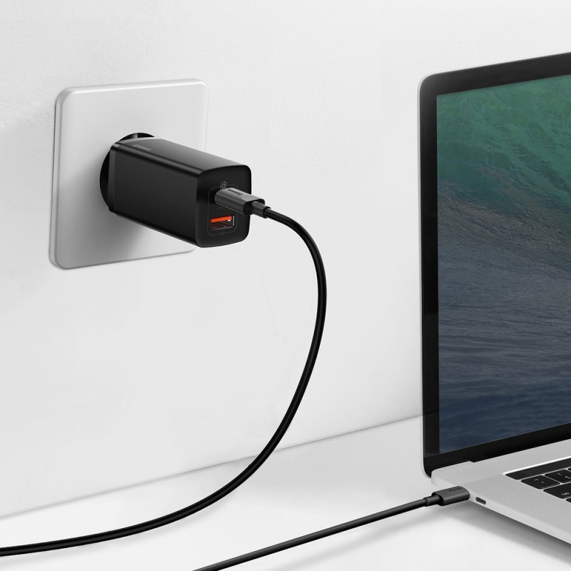 Зарядний пристрій 2xUSB 65W GaN (USB-C+USB-A) Чорний Baseus