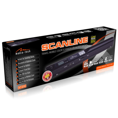 Сканер A4 Media-Tech ScanLine MT4090 (900 dpi, USB, Micro SD, портативний, 2 бат-ки АА, OCR, чорний) Сканер A4 Media-Tech ScanLine MT4090 (900 dpi, USB, Micro SD, портативний, 2 бат-ки АА, OCR, чорний)