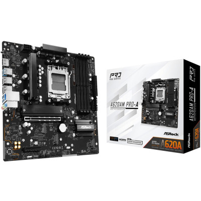 ASRock A620AM PRO-A (AM5/A620A, 4*DDR5, PCIex16, HDMI, 2xSATA, 3xM.2, 2.5GLan, 8ch, mATX)