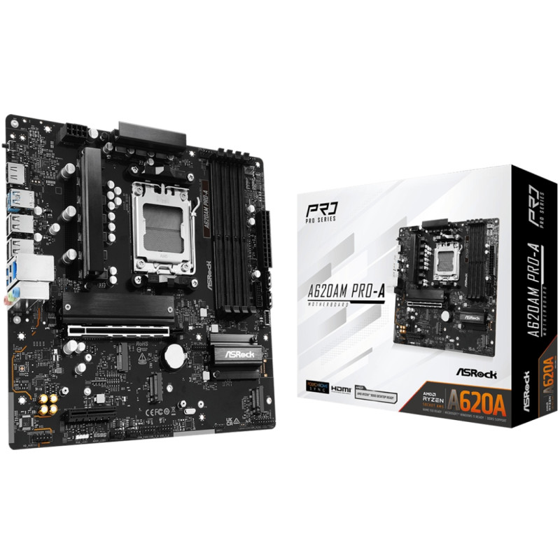 ASRock A620AM PRO-A (AM5/A620A, 4*DDR5, PCIex16, HDMI, 2xSATA, 3xM.2, 2.5GLan, 8ch, mATX)