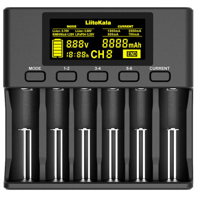 Зарядний пристрій LiitoKala Lii-S6, 6x(Lion/LiFePO4/NiMH/NiCd), Auto Polarity, Display+CAR charger