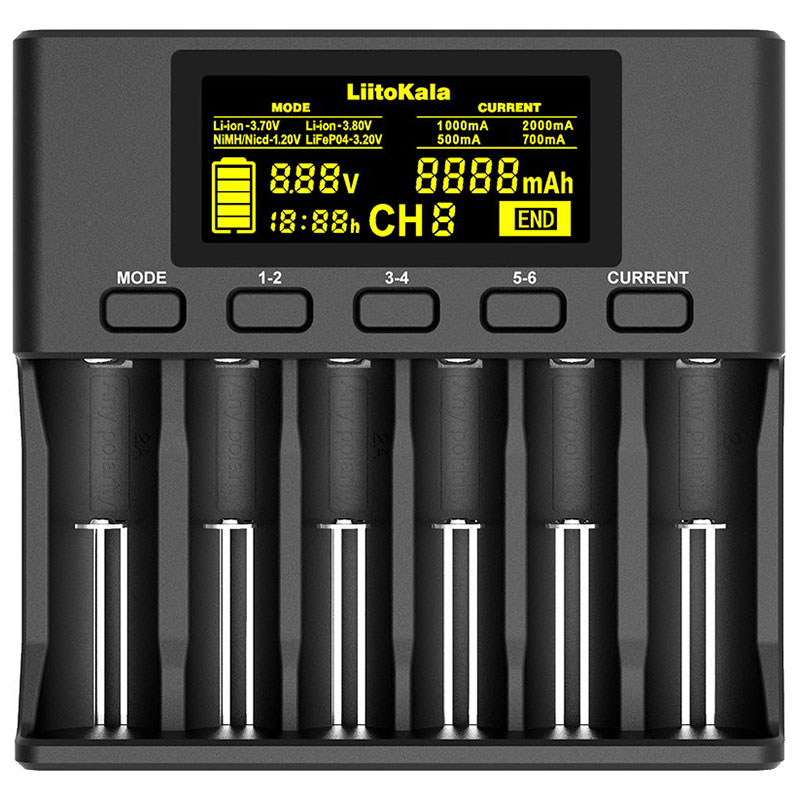 Зарядний пристрій LiitoKala Lii-S6, 6x(Lion/LiFePO4/NiMH/NiCd), Auto Polarity, Display