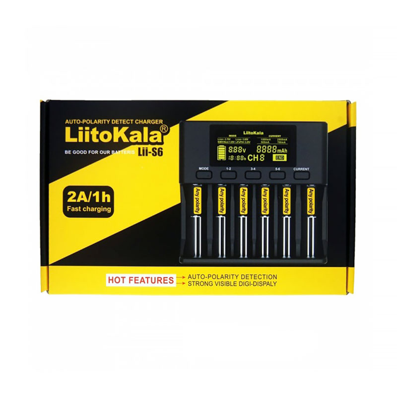 Зарядний пристрій LiitoKala Lii-S6, 6x(Lion/LiFePO4/NiMH/NiCd), Auto Polarity, Display