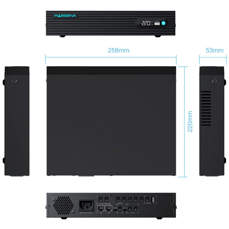 ДБЖ Marsriva DC UPS KP9 240VAC 11xDC+PoE24V1A+USB,2x48V2.A,1x912V3A,7x12V5A,1x5V2A  100W 24000mAh