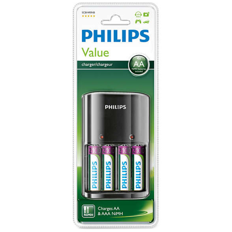 Зарядний пристрій Philips Battery charger SCB1490NB/12 + 4 акумулятори  AA 2100 Ni-MH mAh