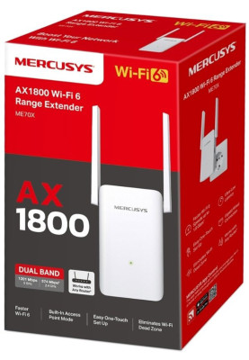 Підсилювач Wi-Fi сигналу Mercusys ME70X AX1800, 1хGE LAN