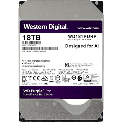 HDD 18Tb, 7200rpm, WD Purple Pro, 512M, SATA 6 Gb/s (WD181PURP)