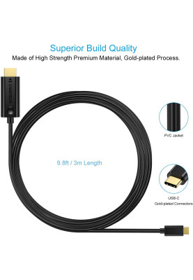 Кабель USB 3.1 Type-C M - HDMI M, 3.0m Thunderbolt 3 4K чорний Choetech