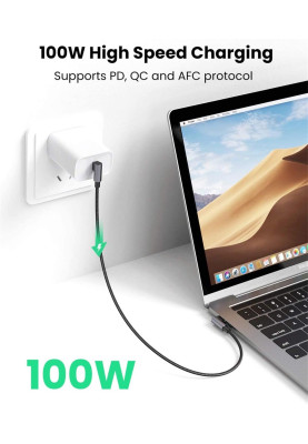 Кабель USB 2.0 Type-C M-M, 2 м, 90°, (20V/5A), (100W) Косм. Сірий US335 UGREEN