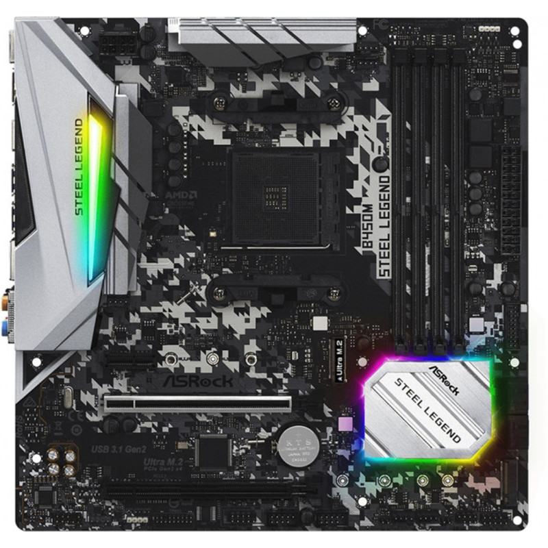 ASRock B450M STEEL LEGEND/REF (AM4/B450, 4*DDR4, 2xPCIex16, DP, HDMI, 4xSATAІІІ, 2xM.2, GLan, 8ch,