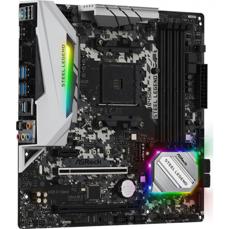 ASRock B450M STEEL LEGEND/REF (AM4/B450, 4*DDR4, 2xPCIex16, DP, HDMI, 4xSATAІІІ, 2xM.2, GLan, 8ch,