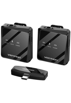 Бездротовий подвійний петличний мікрофон Vention USB-C 2-Pack Wireless Lavalier Black