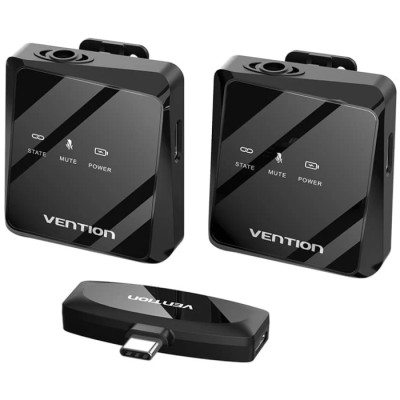 Бездротовий подвійний петличний мікрофон Vention USB-C 2-Pack Wireless Lavalier Black Бездротовий подвійний петличний мікрофон Vention USB-C 2-Pack Wireless Lavalier Black