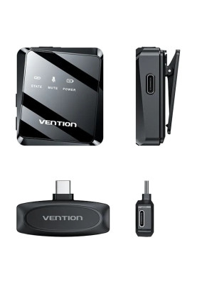 Бездротовий подвійний петличний мікрофон Vention USB-C 2-Pack Wireless Lavalier Black
