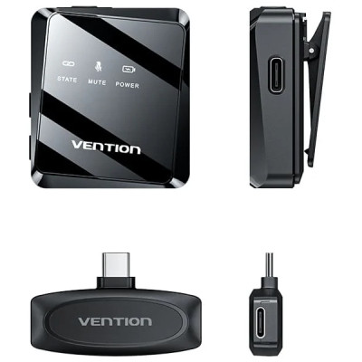 Бездротовий подвійний петличний мікрофон Vention USB-C 2-Pack Wireless Lavalier Black Бездротовий подвійний петличний мікрофон Vention USB-C 2-Pack Wireless Lavalier Black