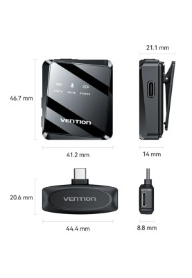 Бездротовий подвійний петличний мікрофон Vention USB-C 2-Pack Wireless Lavalier Black