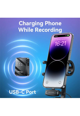 Бездротовий подвійний петличний мікрофон Vention USB-C 2-Pack Wireless Lavalier Black