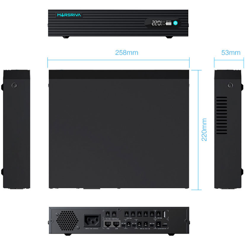 ДБЖ Marsriva DC UPS KP9 Pro 240VAC 12xDC+PoE24VGigabit1A+USB, 14V/16V/19V/24V/48V/53V 100W 24000mAh