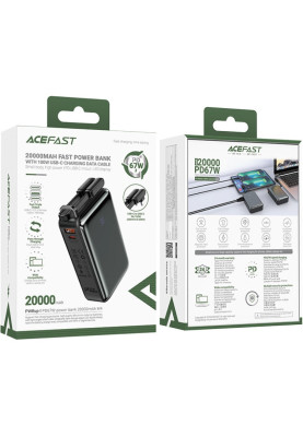 УМБ Acefast 20000mAh 67W PD3.0 20В/3.35A Type-C, USB-A, with cable, Li-ion M4 Black