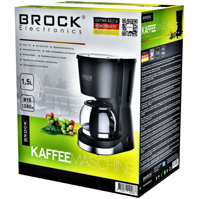 Кавоварка BROCK CM 1501 SS крапельна/ 1.5л/ 915-1080 Вт/ мелена/ чорнa